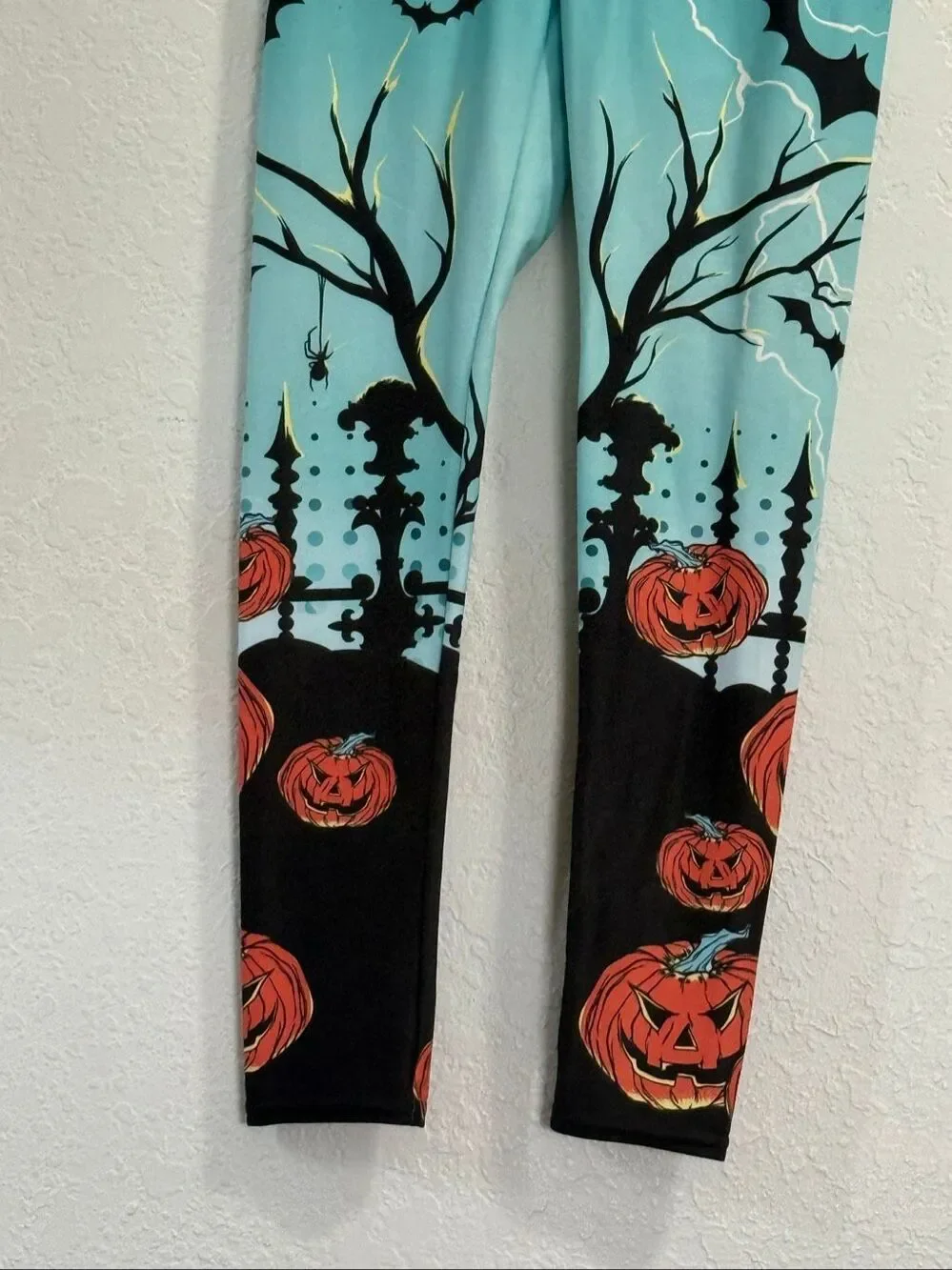 Fiercepulse Pumpkin Bat Dead Tree Print Leggings Halloween Small